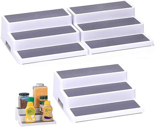 Estante de especias de 3 niveles, organizador de especias de plástico para gabinete, organizador de especias antideslizante para armario de cocina,