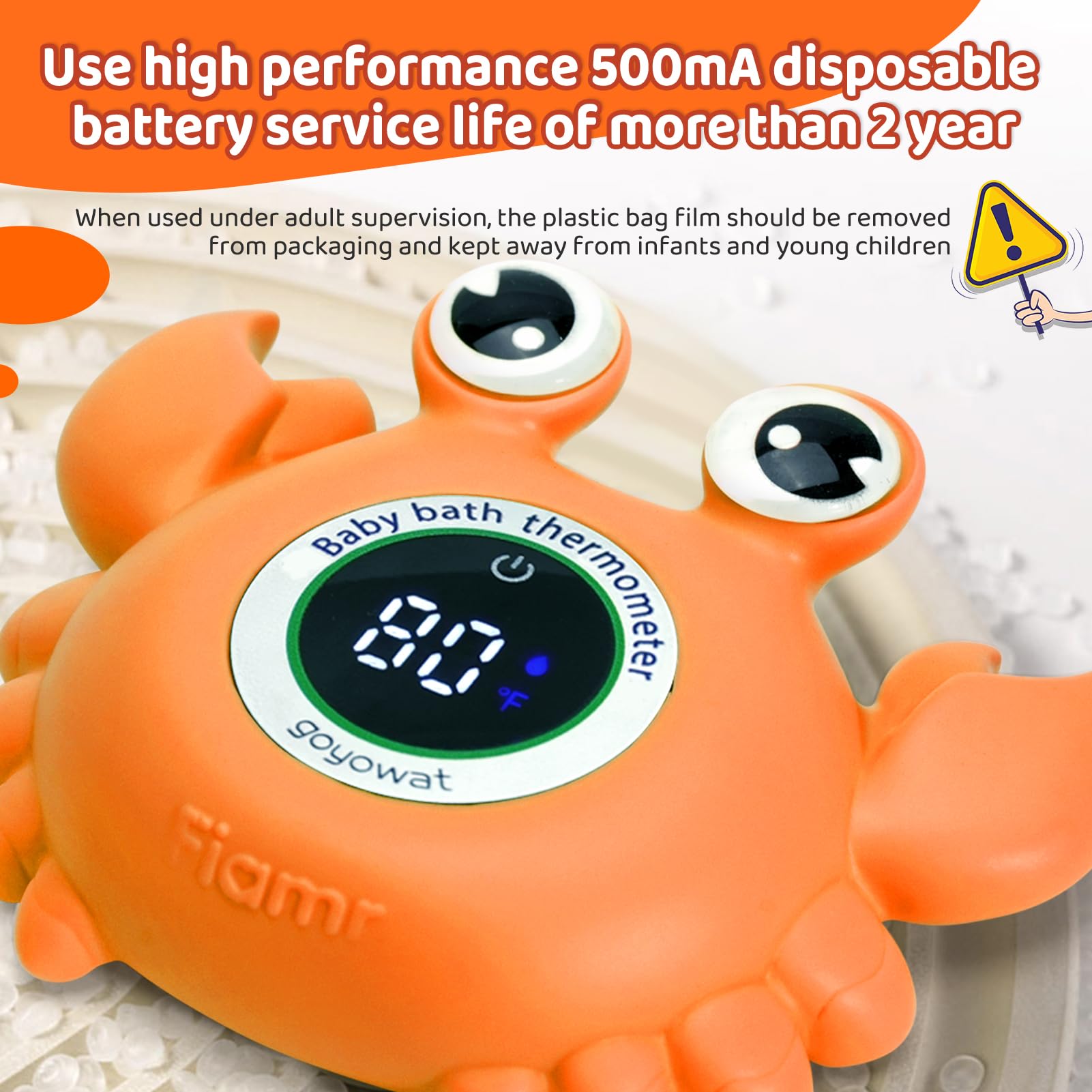 Termómetro de baño para bebé, termómetro de agua para bañera, juguete de cangrejo de ojos grandes, medidor de temperatura del agua flotante, advertencia de temperatura del bebé, advertencia de