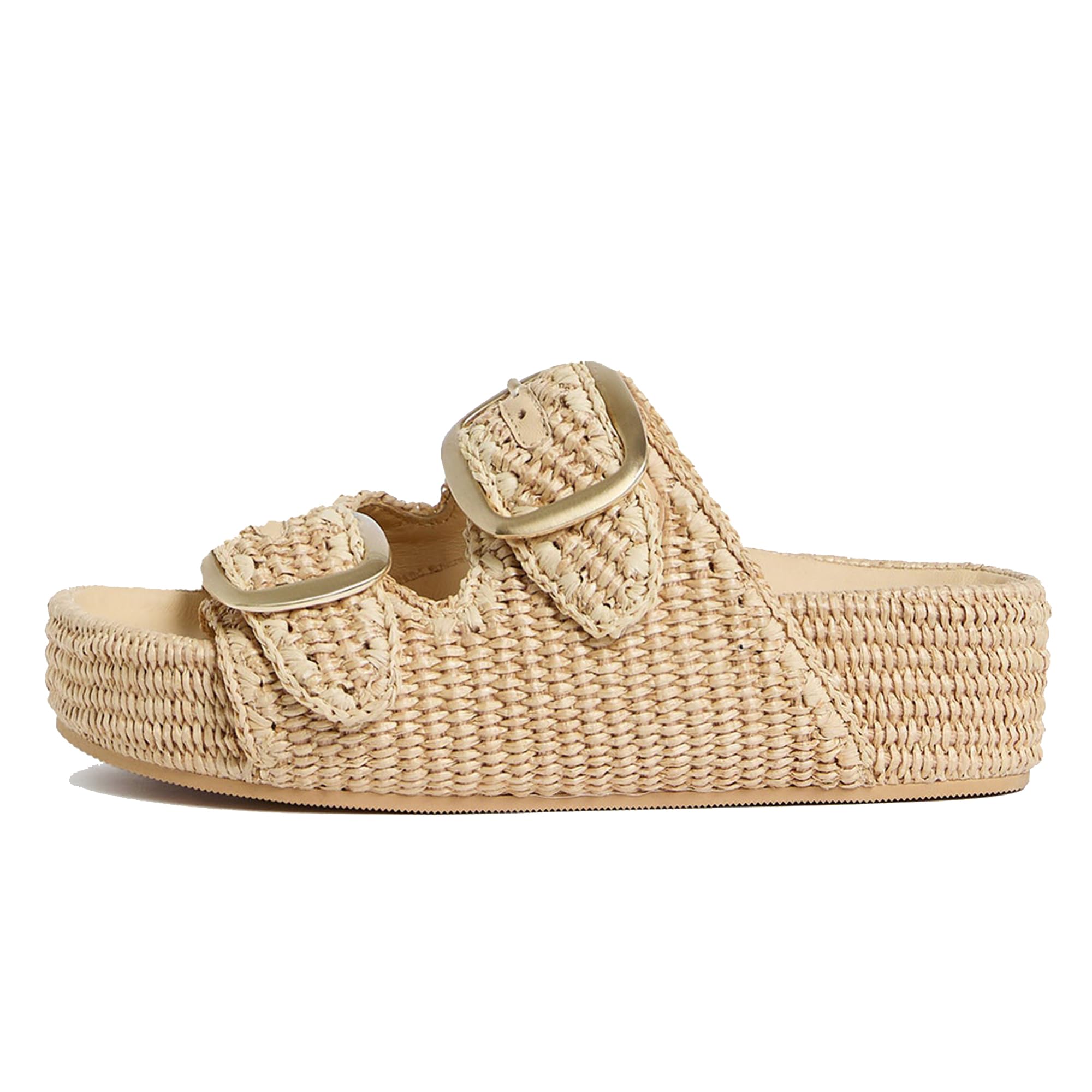 Arqa Raffia Platform Sandals for Women Open Toe Natural Straw Footbed Slides Comfortable Casual Adjustable Buckle Strap Woven Flatform Sandal Summer