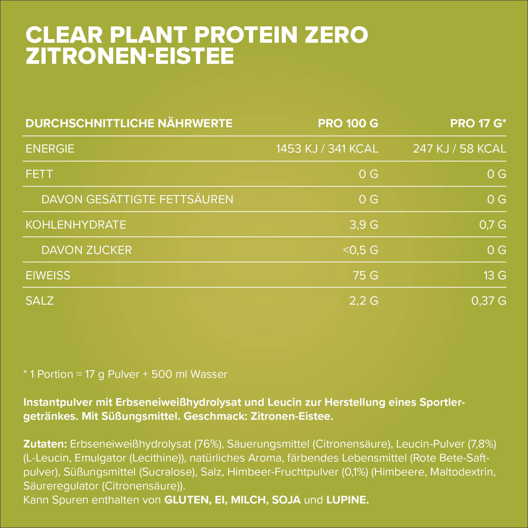 IronMaxx Clear Plant Protein Zero – Lemon Ice Tea 400g Boîte | Protéines véganes sans sucre à base de pois | Boisson sportive claire et sans soja