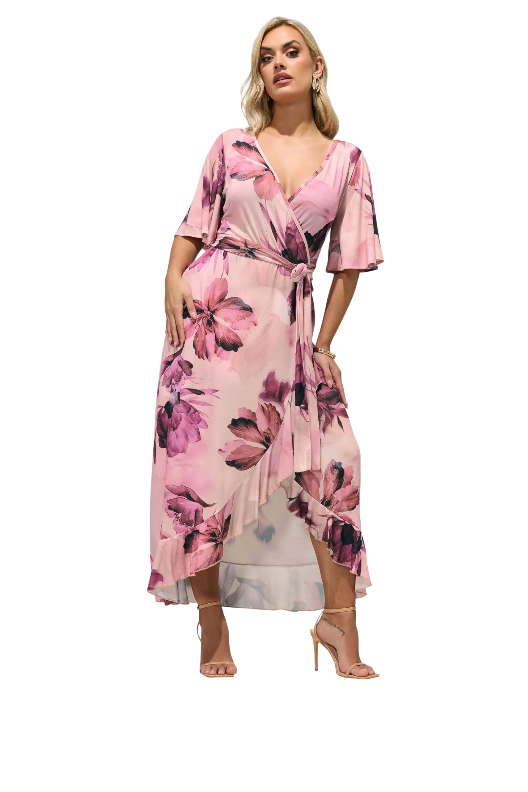 Yours London Curve Floral Wrap Dress - Women's - Plus Size Curve Pink