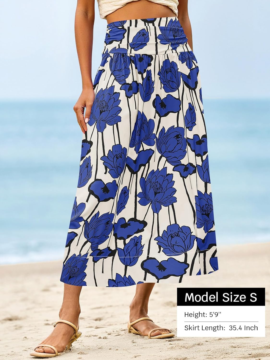 Wenrine Womens Floral Print Maxi Skirt High Waisted A Line Boho Flowy Beach Vacation Long Skirts with Pockets - Image 4