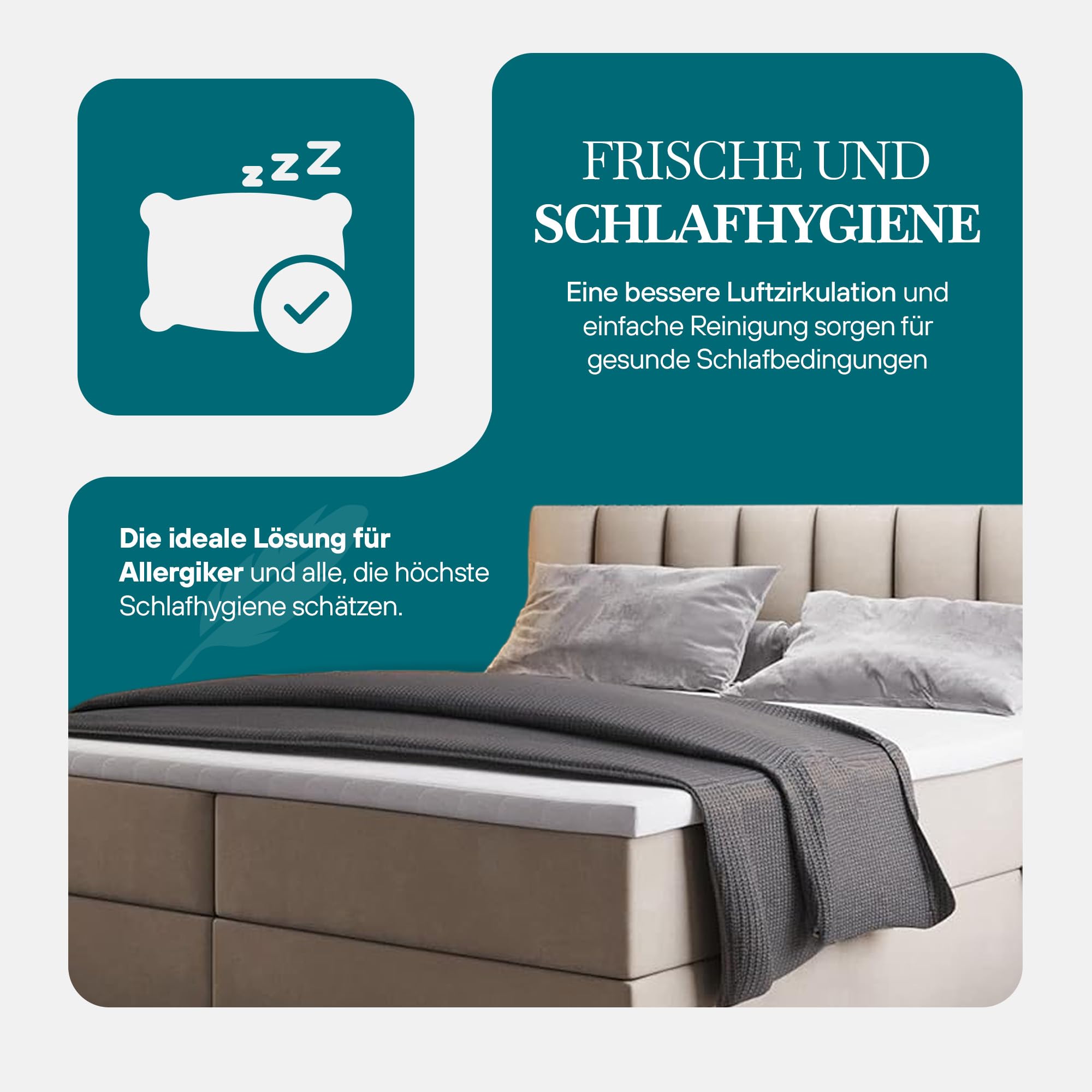 TRADA Boxspringbett mit Bettkästen und Bonell Matratze H3 - Elegant Bett Palermo mit Matratze und Topper - Grau - 200 x 200 cm