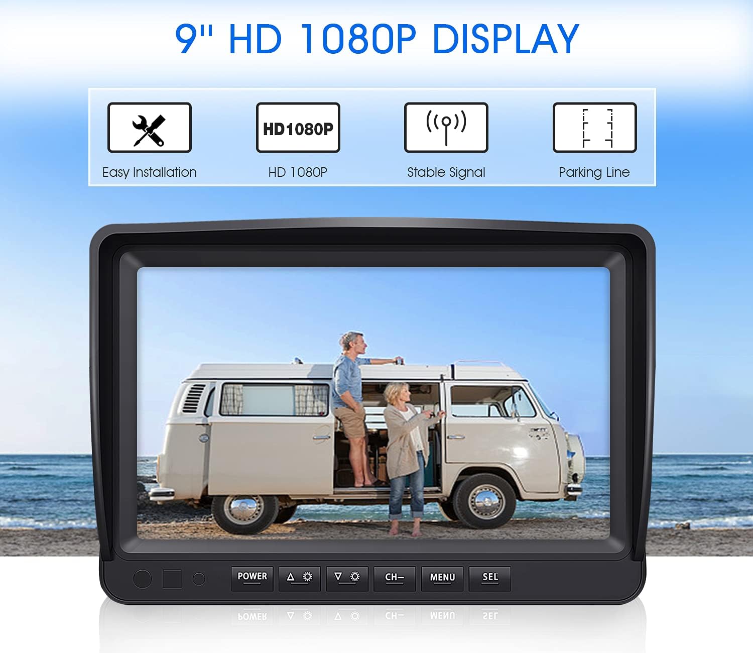 4 Wireless Backup Camera System HD 1080P 9" DVR Quad Split Monitor, IP69 Waterproof Hardwired Wireless Rear View Side View Cameras for RV Truck Trailer Camper, Loop Recording- ZEROXCLUB B904
