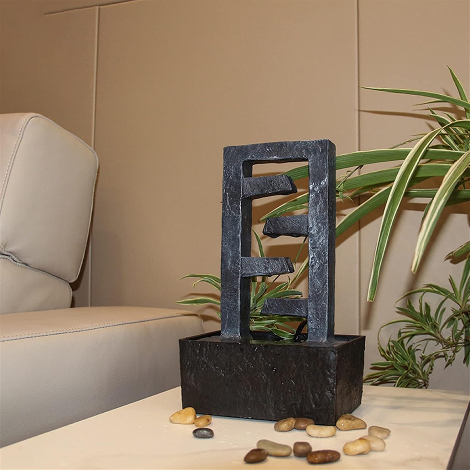 HIHELO Indoor Tabletop Waterfall Fountain Home Decor Relaxing Livingroom Office Mini Waterfall Hotel Indoor Resin Craft Tabletop Fountain with 4 Slots Rectangle Meditation Fountain