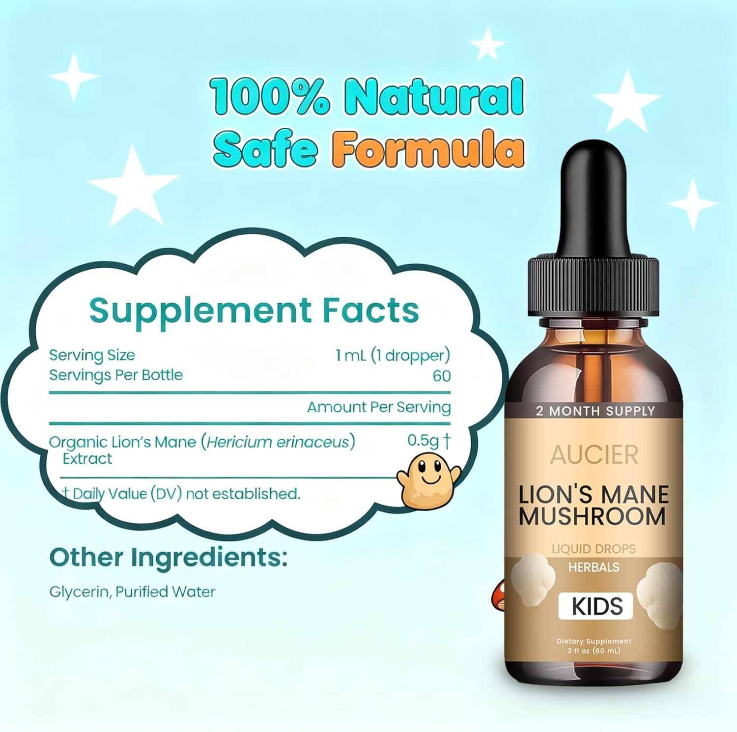 Lions Mane for Kids | Speech Delay Supplement for Kids & Toddlers | Lion’s Mane Mushroom, for Speech Therapy & Cognitive Support – Easy-Take Liquid (1PCS) - Image 4