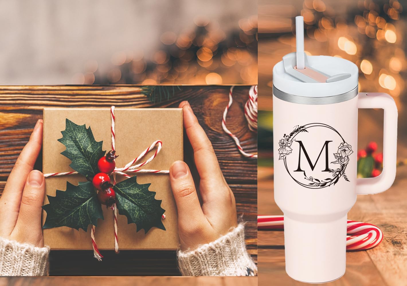 Personalized 40oz Tumbler Cup with Initials.Cup with Letter M 40oz Tumbler with Handle.Custom Tumbler Cup with Letter.Initial Monogram Tumbler Mug Gifts for Women Birthday Christmas. - Image 5