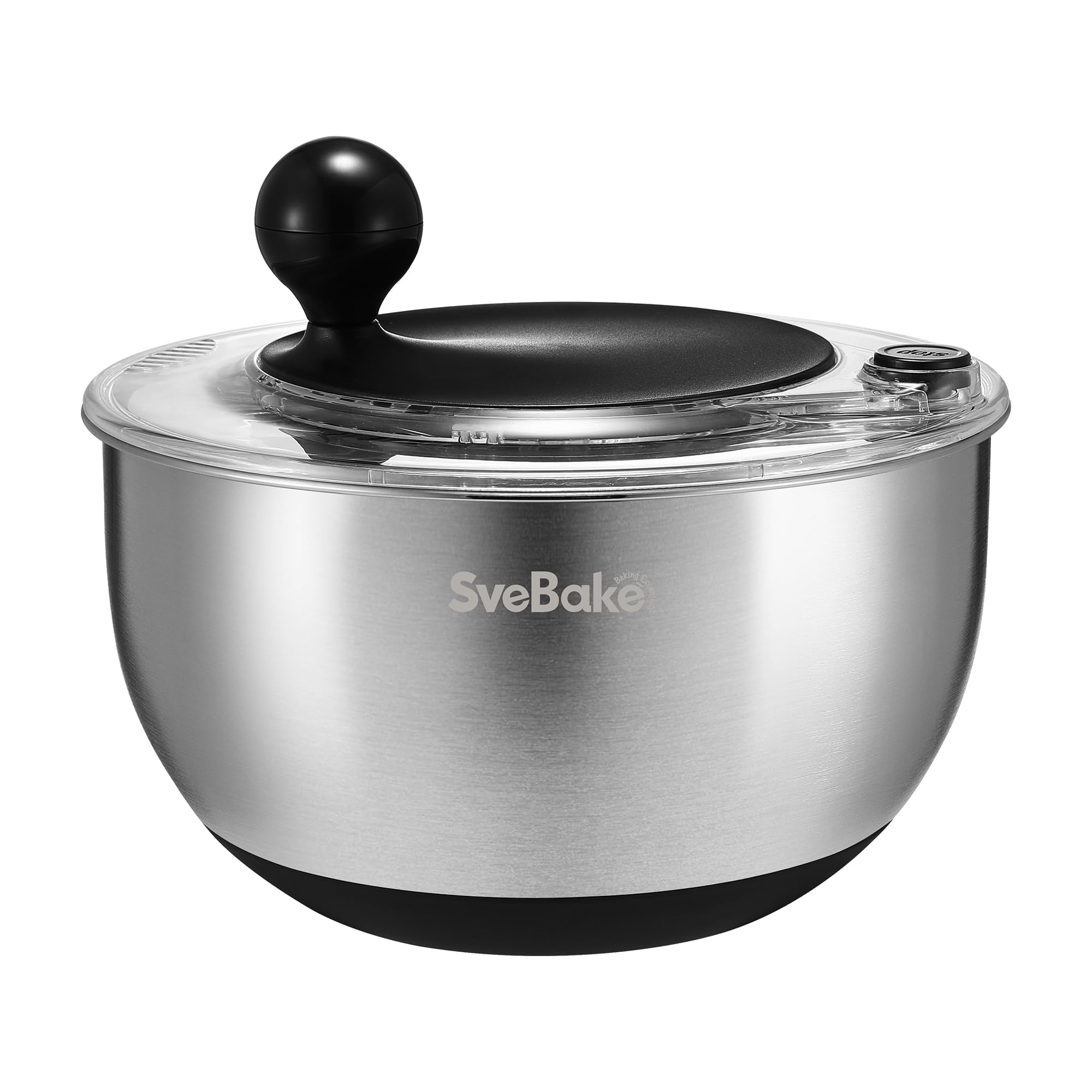 SveBake 5L Salad Spinner in Acciaio Inox con Pulsante di Arresto, Centrifuga per Verdure Senza BPA, Coperchio Trasparente e Foro di Scolo, Fondo Antiscivolo, Salad Spinner Lavabile in Lavastoviglie