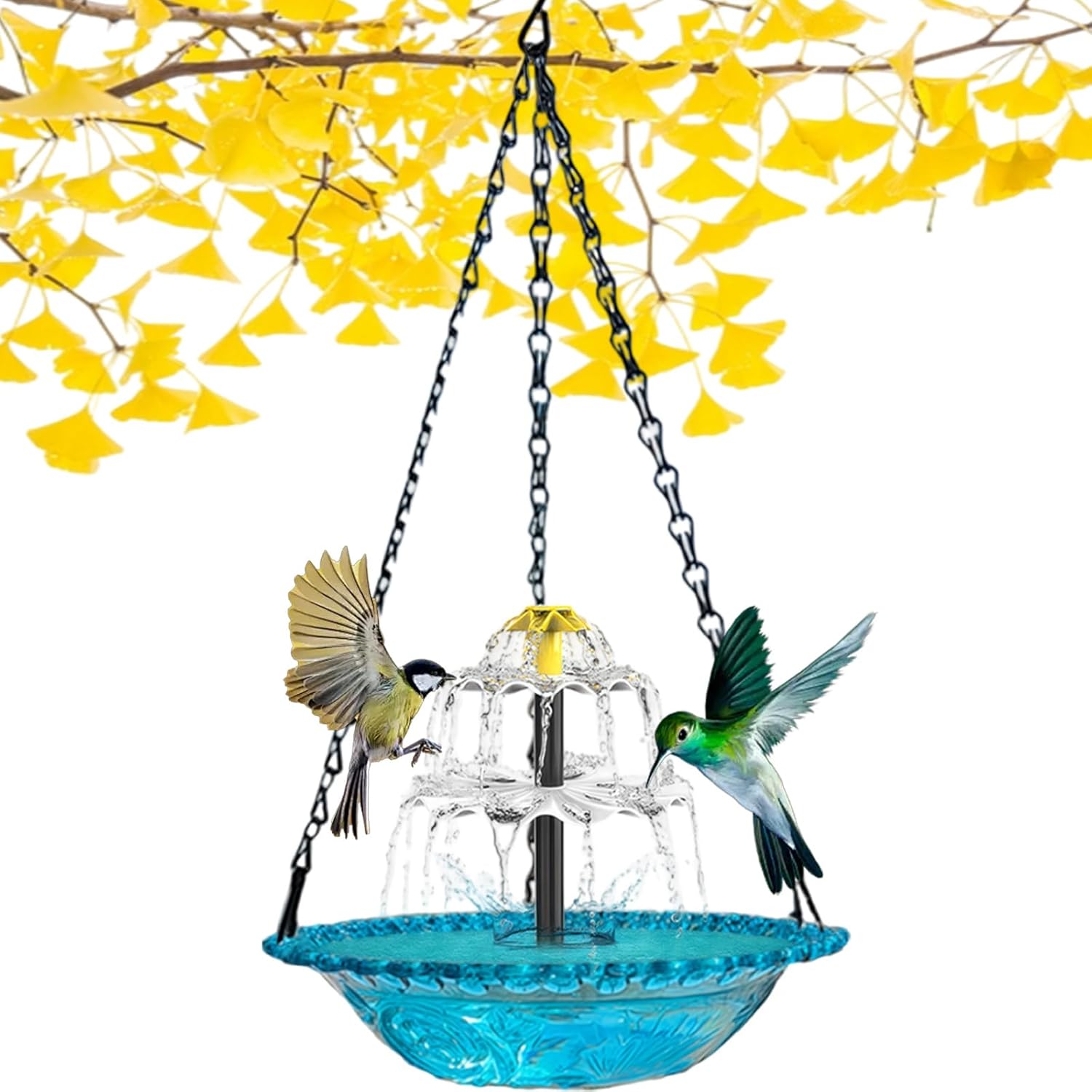 Solar Cascade Hanging Bird Bath Fountain, 2026 Solar Powered Outdoor Water Fountain for Hummingbirds, Metal Hanging Bird Bath with Solar Fountain for Garden, Patio, Lawn Lawn (Double-Tier Fountain)