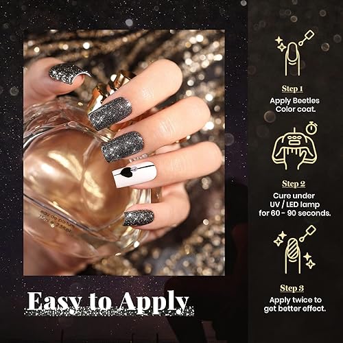 Miniatura 5 de Beetles - Esmalte de uñas de gel de diamante, 0.5 onzas (15 ml), color negro con purpurina Spring Summer, secado con lámpara ultravioleta, manicura