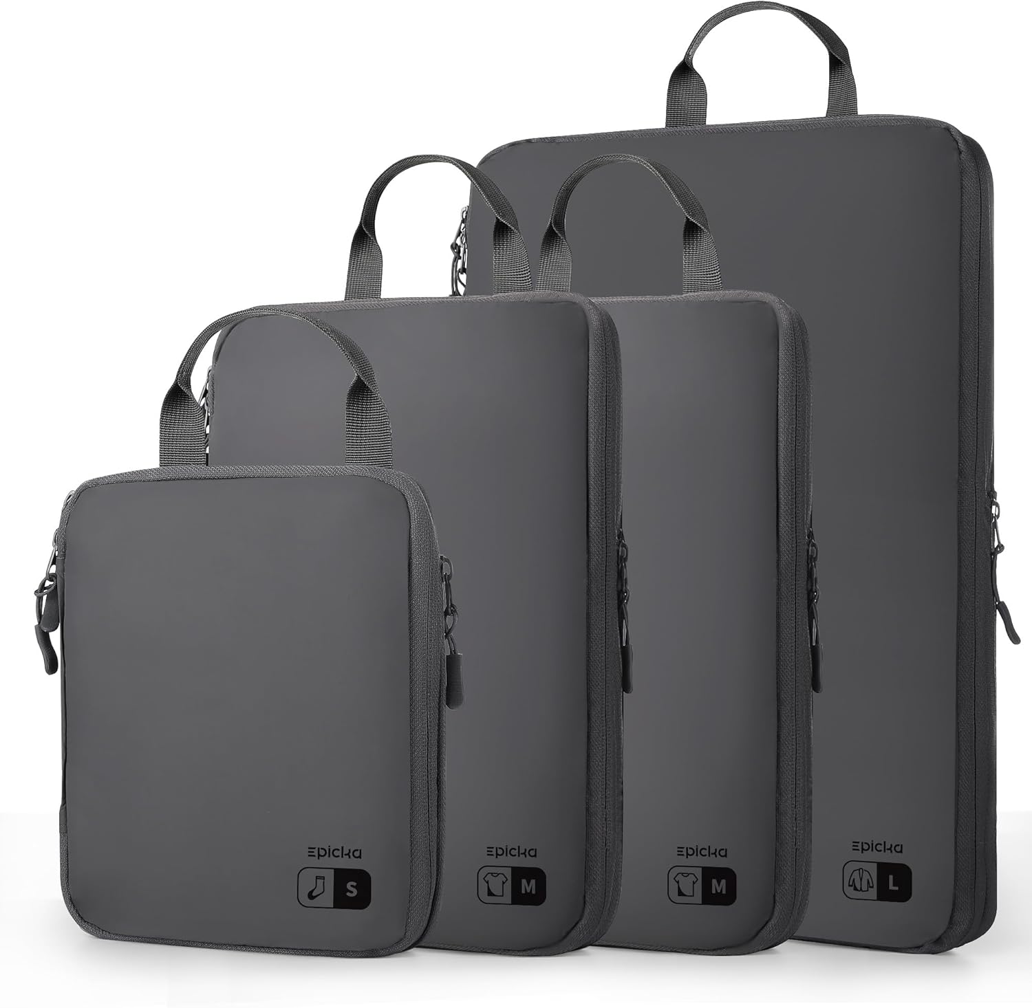 EPICKA Ultra-Lightweight Compression Packing Cubes – 4 Set Water Resistant Durable Travel Organizers Bags, Expandable Travel Accessories for Carry on, Luggage, Suitcase, Backpack (Dark Grey)