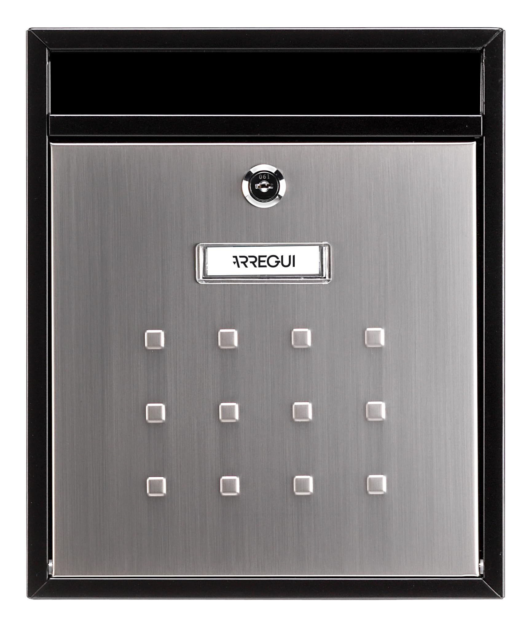 ARREGUI Mira Vertical V1305 | Buzón de Comunidad para Interior | Buzón de Correo Vertical para Portales | Cuerpo Acero Lacado Negro Puerta Acero Inox | Capacidad DIN A4 | Cerradura Seguridad EN 13724