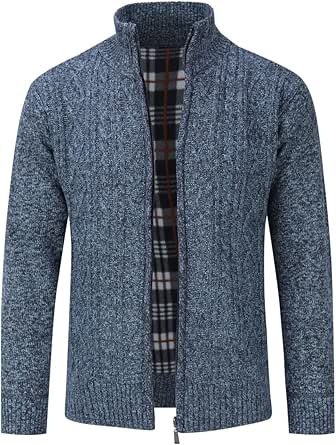 Cardigan Uomo Spesso Con Cerniera - Lana E Cotone, Collo Alto, Tasche, Perfetto Per Inverno