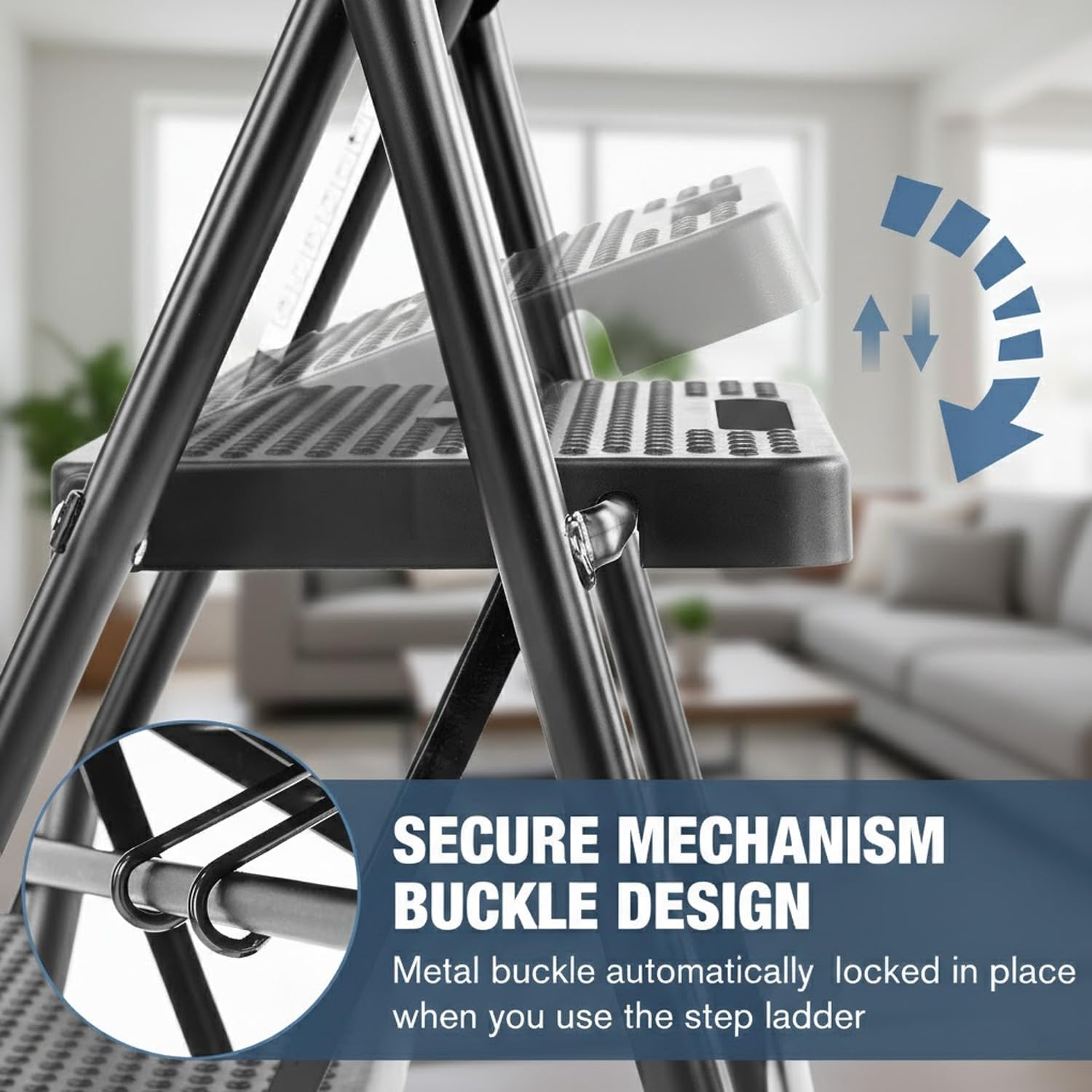 2 Step Ladder Folding Step Stool for Adults, Foldable Step Stool with Wide Anti-Slip Pedals and Handrail, Sturdy Stepstool Stepping Stool Small Ladder for Kitchen, Home and Office Use,Black