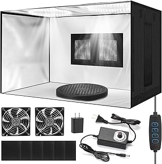 Portable Airbrush Spray Booth with Dual Exhaust Fans,Airbrush Paint Booth with Adjustable LED Lights & 360°Turntable