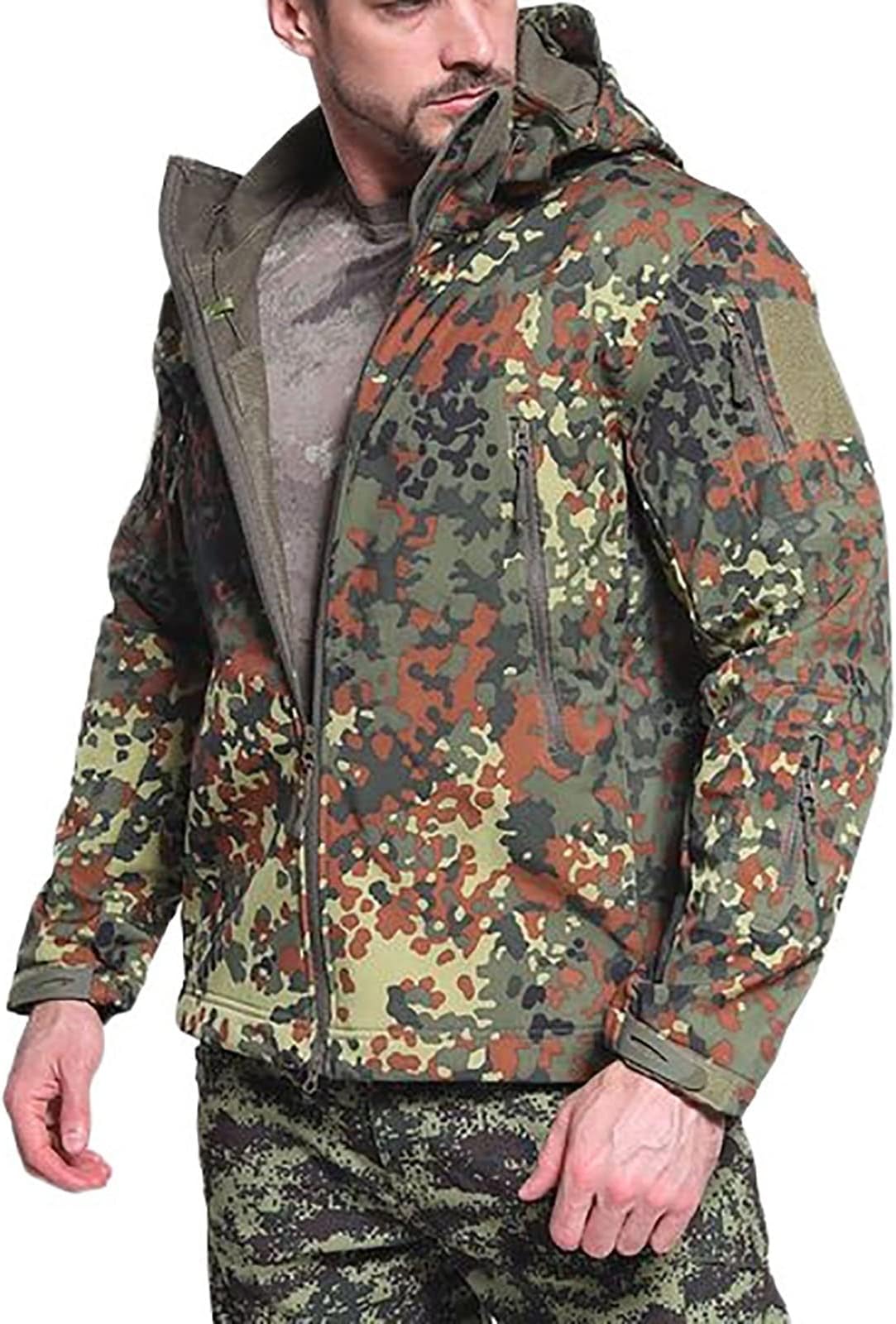 Outdoor Windproof Jackets for Men, Winter Fleece Lined Warm Multi-pockets Hiking Camping Softshell Jackets, for Work Fishing Hunting Waterproof Climbing Jacket