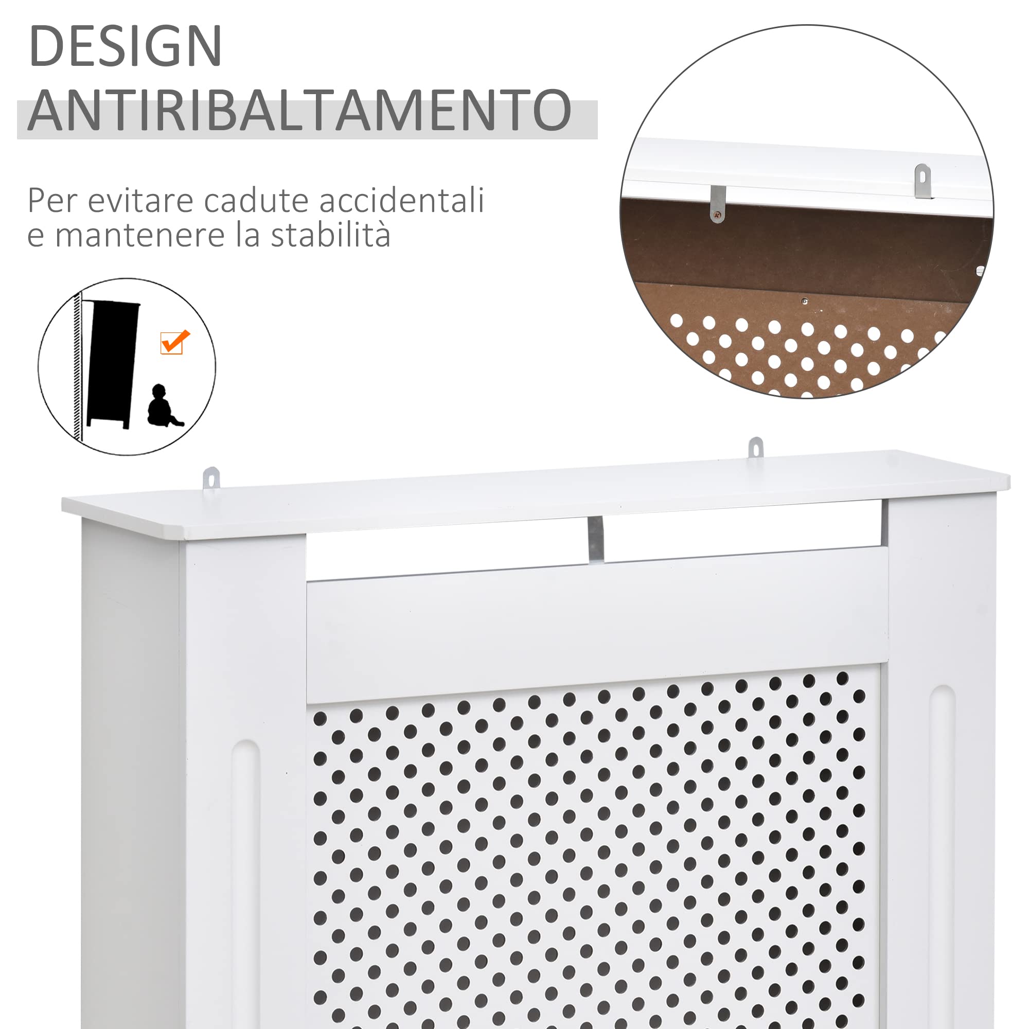 HOMCOM Copritermosifone Moderno a Griglia in MDF, Copertura Termosifone Portatile per Casa e Ufficio, 78x82x19 cm, Bianco