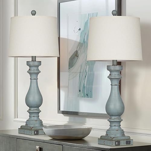 Miniatura 7 de Juego de 2 lámparas de mesa de 29 pulgadas de alto para sala de estar, lámparas de mesita de noche costeras con puertos USB C+A y salida de CA,