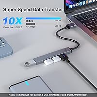 Vista 3 de TOTU Concentrador USB, adaptador multipuerto USB, concentrador USB 3.0 de 4 puertos, divisor multiUSB ultrafino para laptop, Xbox, unidad flash