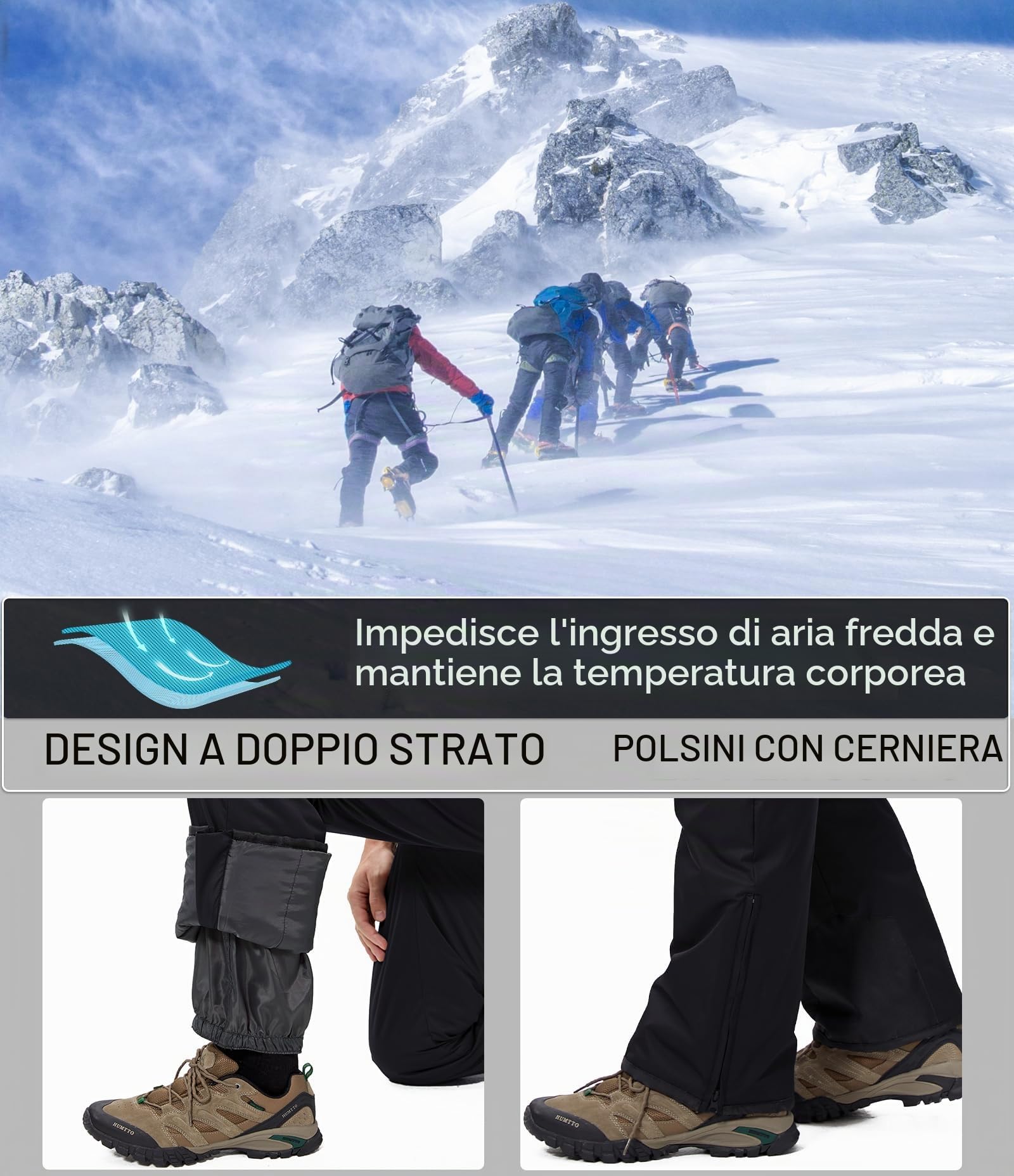 Pantaloni Sci Uomo Inverno Salopette Neve Impermeabile Pantaloni Snowboard Isolata Antivento Caldo Pantaloni Softshell con Tracolla Regolabile e Tasche Multiple HXK9129M-Black-S
