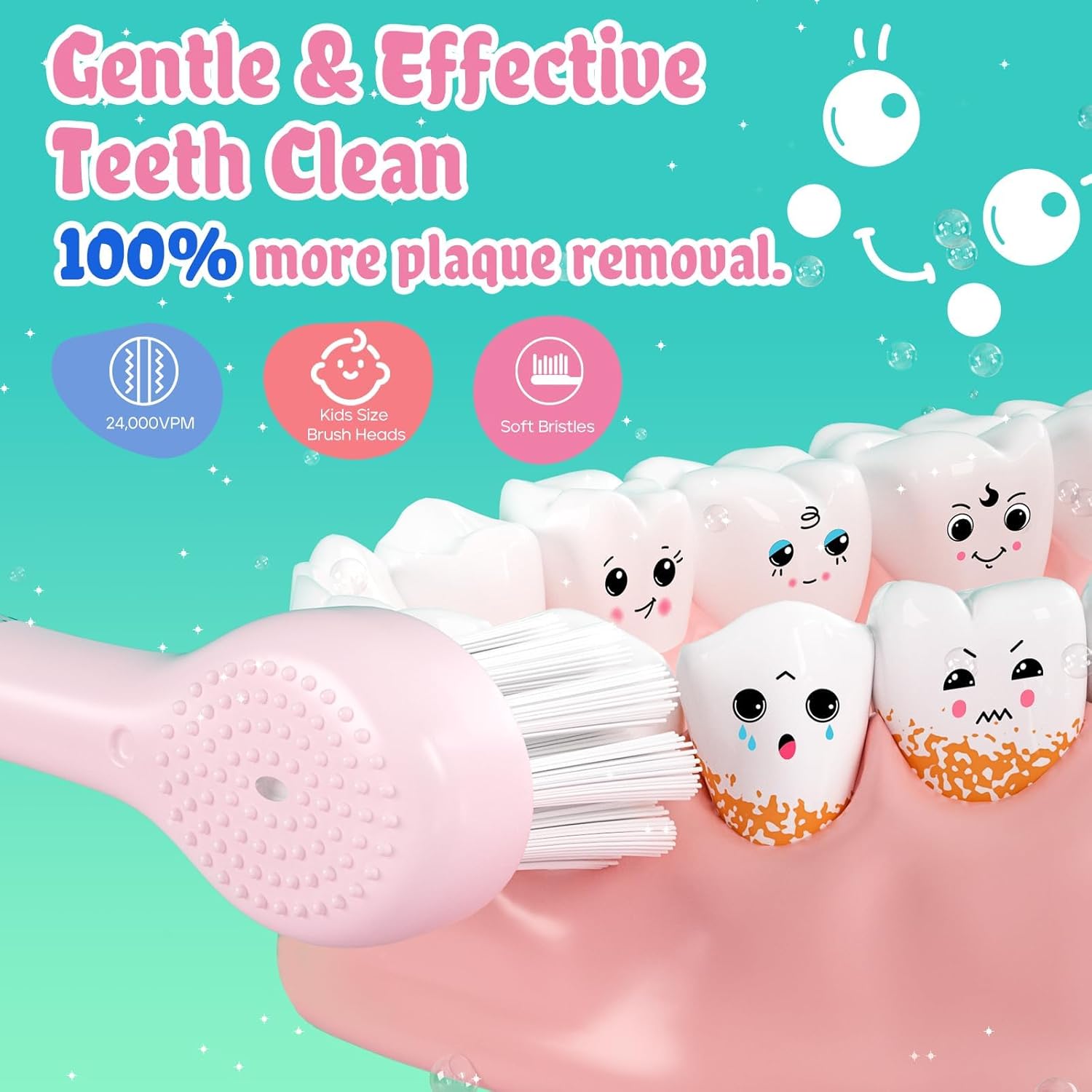 SEAGO Kids Electric Toothbrushes Rechargeable, Toddler Electric Toothbrush with Magnetic Charging, LED Observing Light, 8 Toothbrush Heads for Ages 2-4-6 Boys Girls (Pink) - Image 2