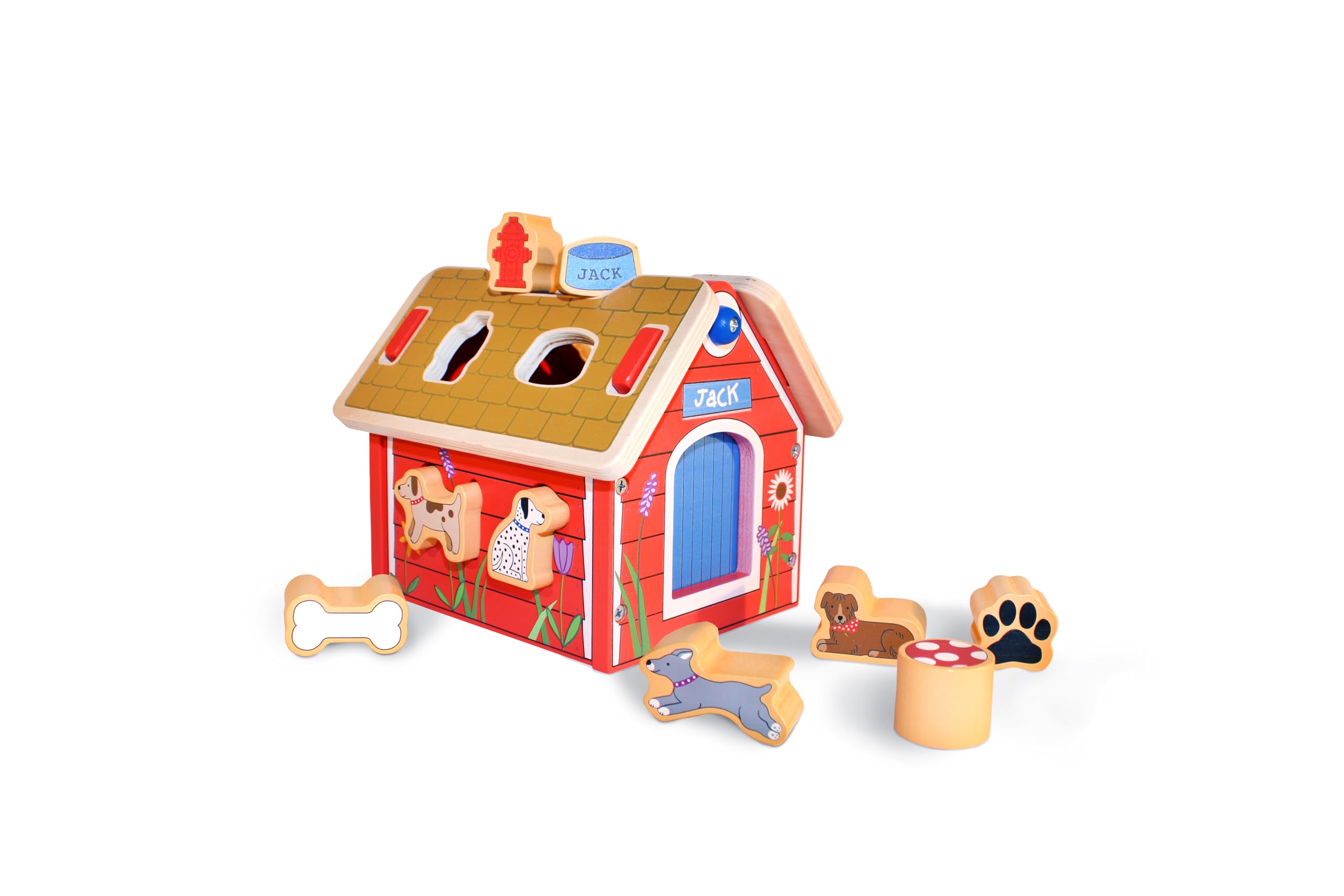 Jack Rabbit Creations Hundehaus-Formsortierer aus Holz - 10 Hundeformen, Montessori Sortieren & Matching - FSC Holz, Ungiftig - Feinmotorisches Spielzeug, Geburtstagsgeschenk, Alter 18+ Monate