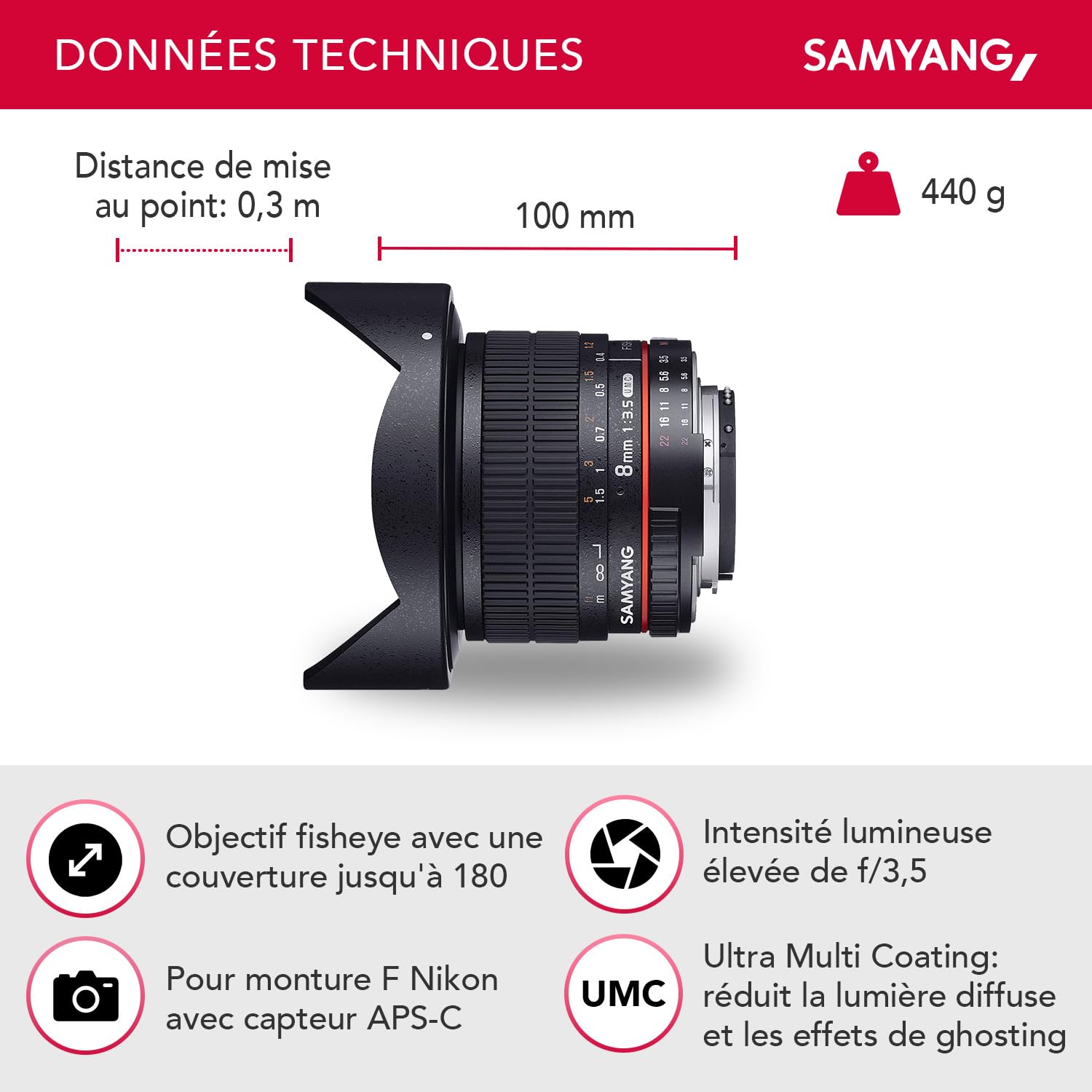 Samyang 8 mm / F 3,5 ASPH IF CS2 Objectifs