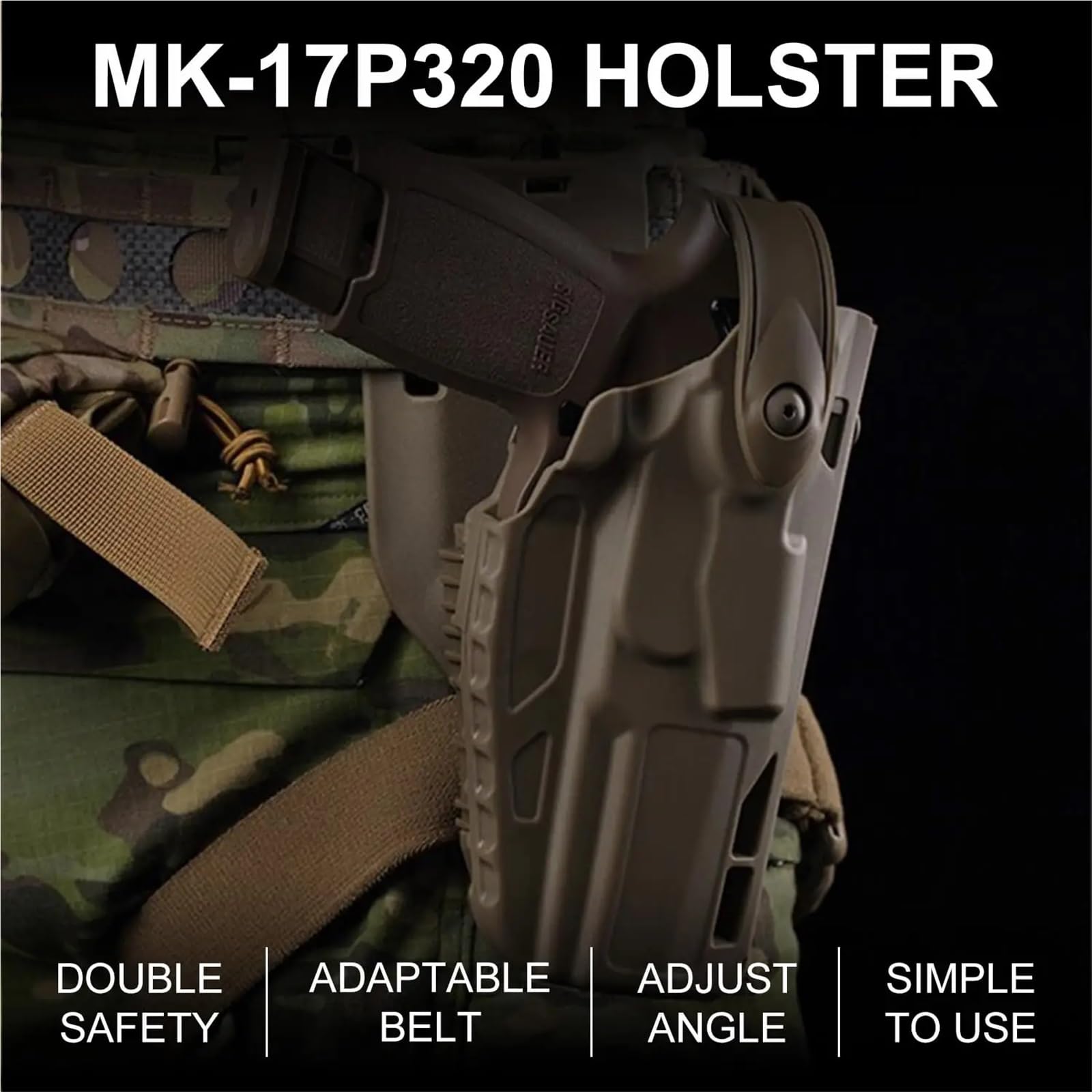 Holster Tactique Airsoft for droitier, avec système de dégagement Rapide QLS, Adaptateur de Jambe, Compatible avec Les modèles Glock 17, 19, 22, 23, 31 et 32