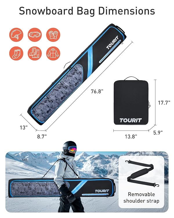 TOURIT Rolling Double Ski Bag, Fully Padded Snowboard Bag with Wheels for Air Travel, 900D Oxford Waterproof Ski Bag with Ski Boot Bag, Ski Travel Bags for Flying, Skis Up to 195 cm- Black by TOURIT - Image 6