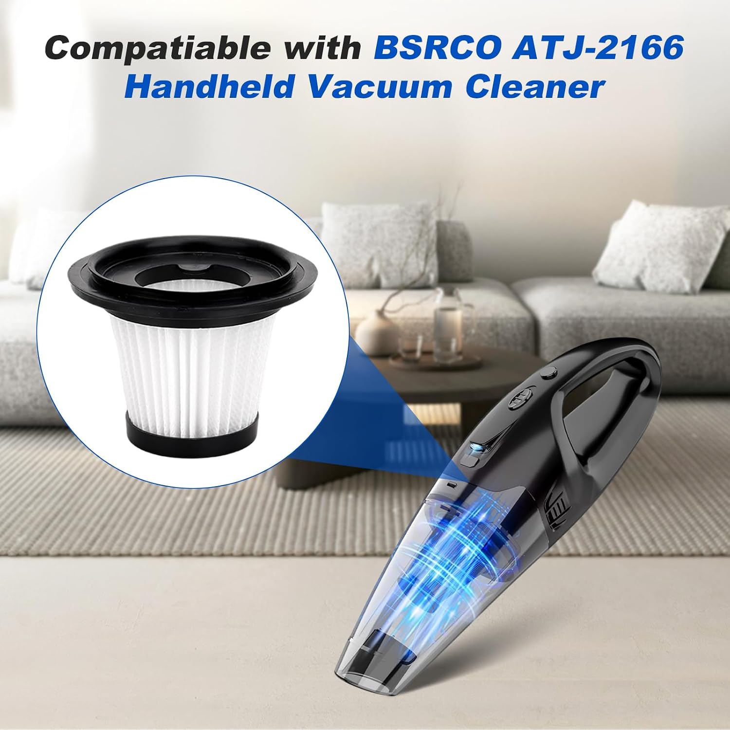 8 Pack Filters Replacement Compatible with BSRCO ATJ-2166 Handheld Car Vacuum, Washable HEPA Filters Works with H126 and ATJ Car Handheld Vacuum