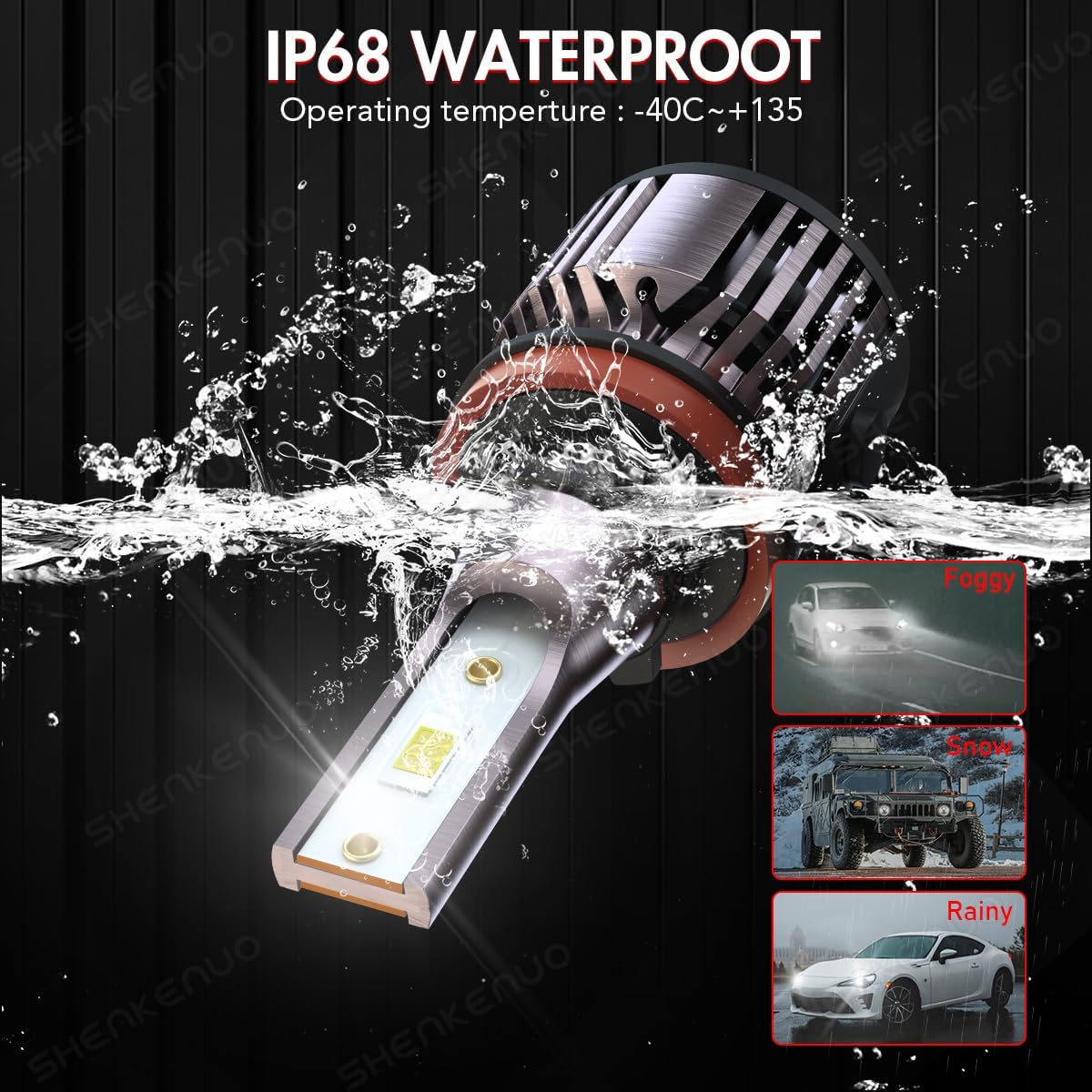 Headlight Bulbs Fit For 2006-2013 Chevy Impala H11 High Beam H11 Low Beam H8 Fog Light Bulbs,6500K White Car Light,500% Brightnes Bulb,Plug and Play, IP68,Canbus Ready, Pack of 6