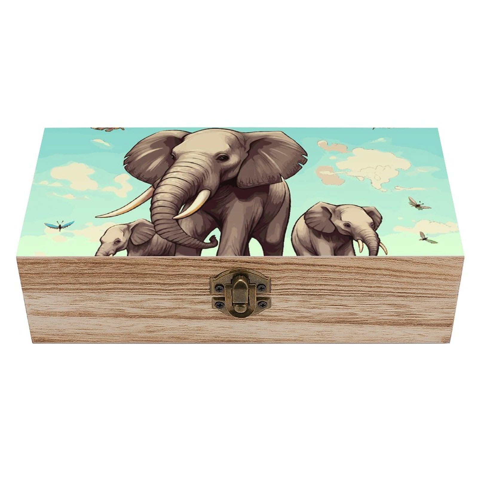Elephants Wooden Storage Box Exquisite Durable Wood Gift Case Sturdy Vintage Jewelry Wooden Chest for Art Hobbies Storage Keepsake Gift