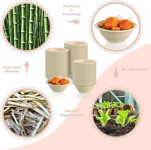 Miniatura 4 de Tioncy Paquete de 500 cuencos de papel desechables de 9 onzas, cuencos pequeños de sopa para comida caliente, fibra de bagazo natural, para