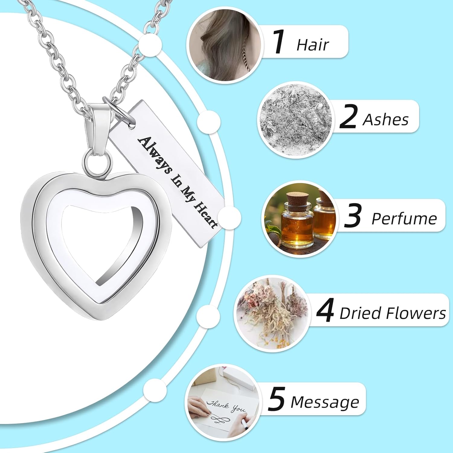 Glass Heart Cremation Urn Necklace for Ashes Stainless Steel Memorial Ash Pendant Keepsake Jewelry Cremation Jewelry for Women - Image 5