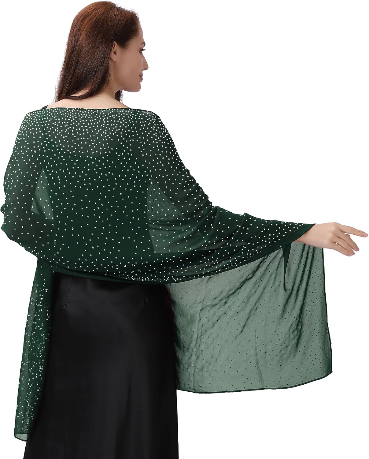 Ladiery Shawl and Wraps for Evening Dresses, Soft Sheer Chiffon Sparkly Rhinestone Wedding Scarf Formal Shawl Wraps for Women