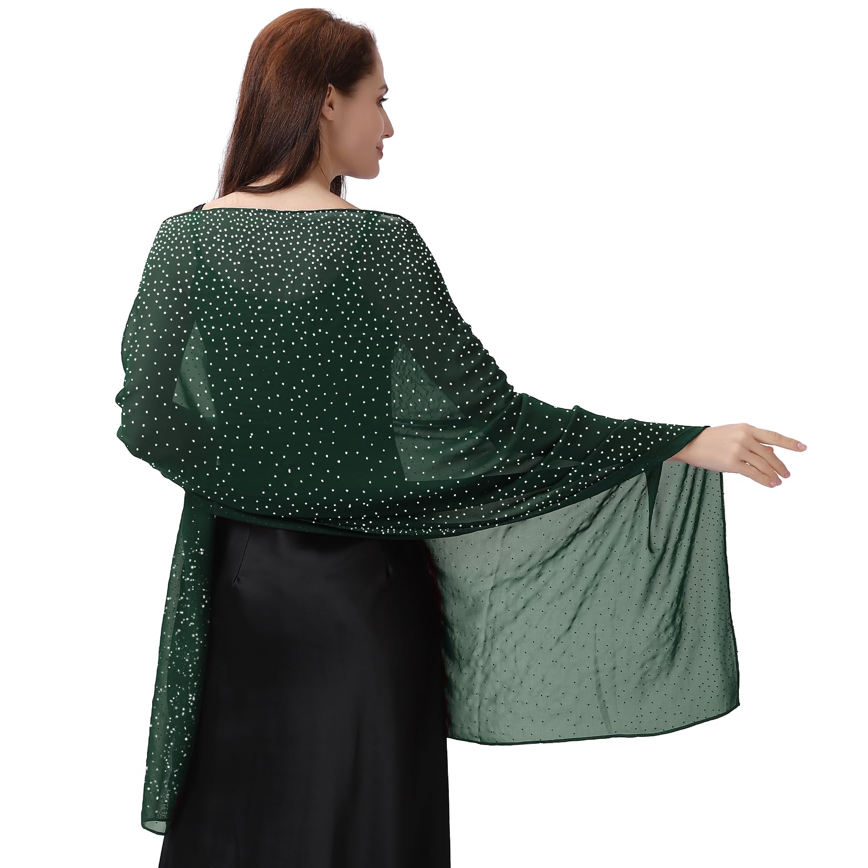 Ladiery Shawl and Wraps for Evening Dresses, Soft Sheer Chiffon Sparkly Rhinestone Wedding Scarf Formal Shawl Wraps for Women