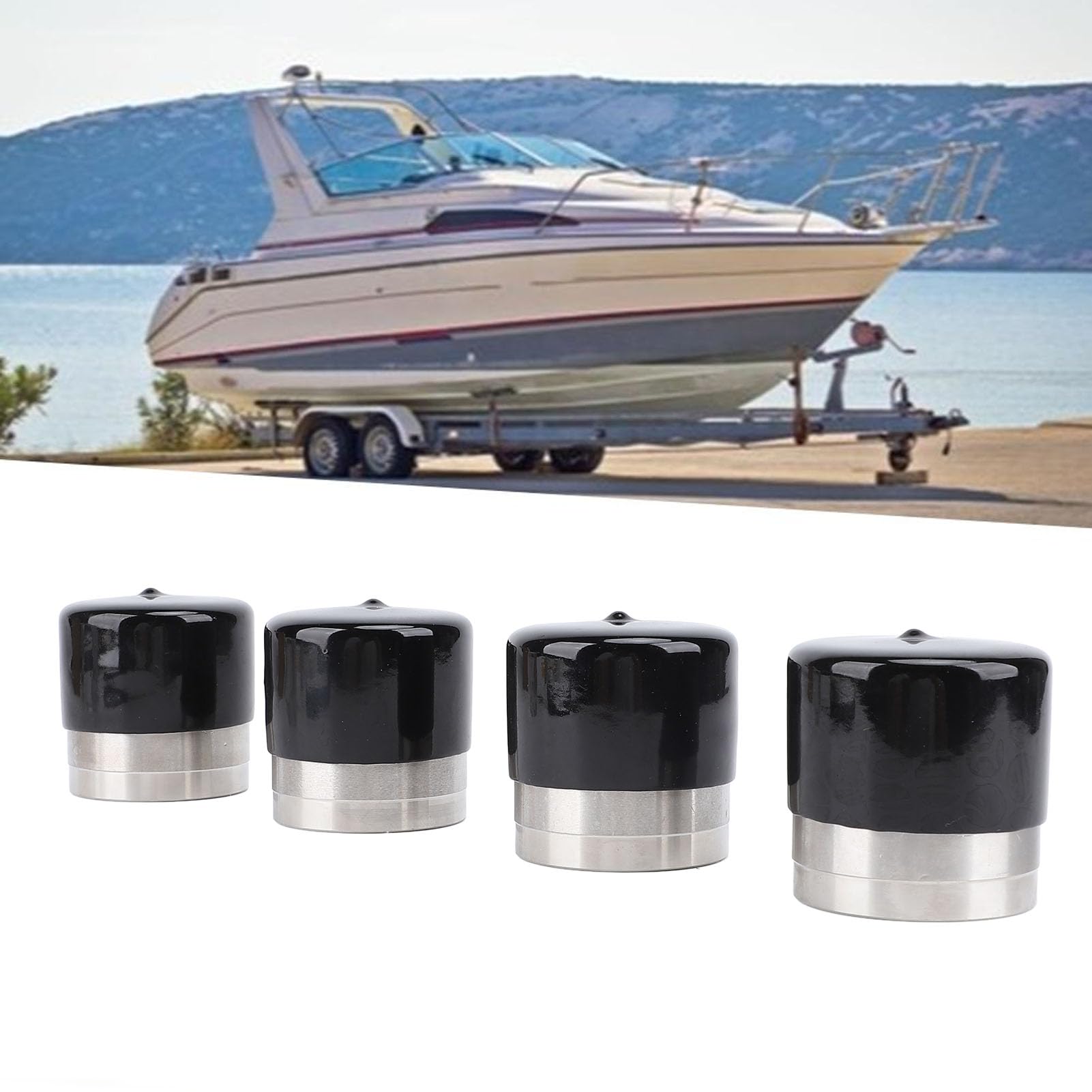 Kit 4 Protezioni Cuscinetti Ruota Per Rimorchi - 62 Mm - Acciaio Inox Cromato - Tappi Antipolvere Con Pistone A Molla