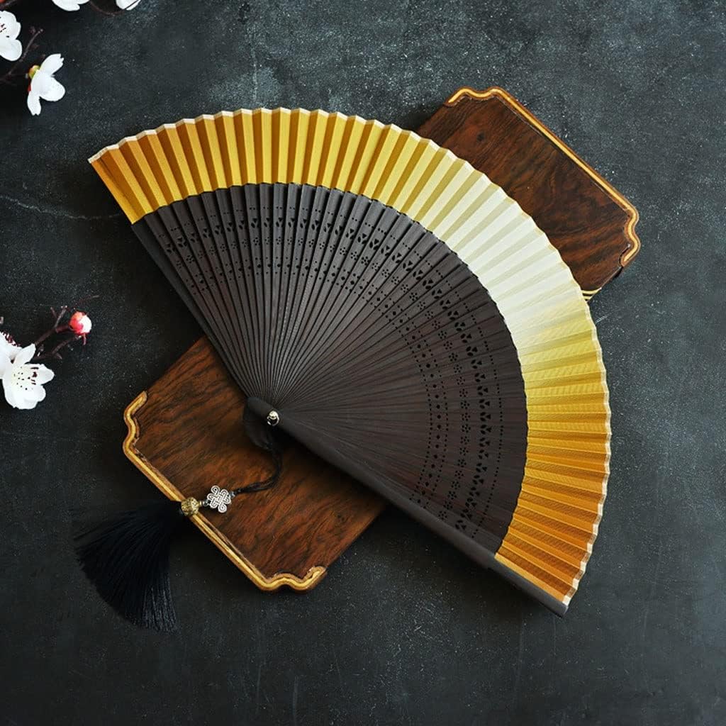 Gradient Color Japanese Folding Fan Silk Cloth Small Flower Carving Blank Handicraft
