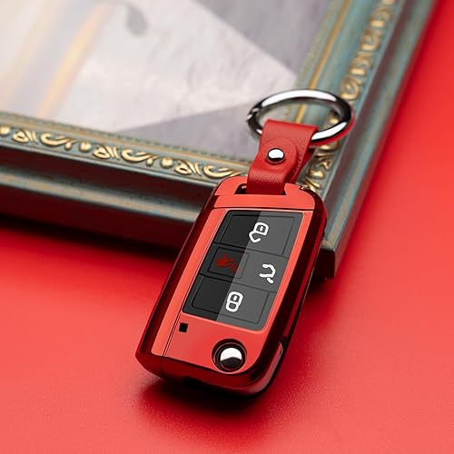 Miniatura 4 de Compatible con Volkswagen - Funda plegable para llavero de automóvil, funda protectora de TPU roja, compatible con VW Golf Jetta Atlas Tiguan e-Golf