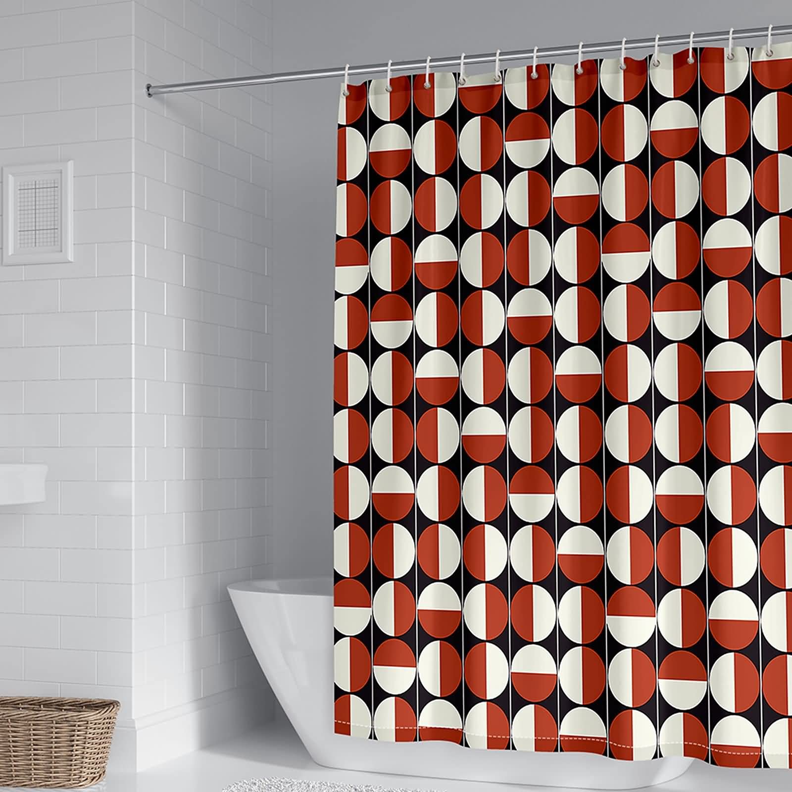 Rideau de douche en polyester KnSam avec motif rond rouge blanc