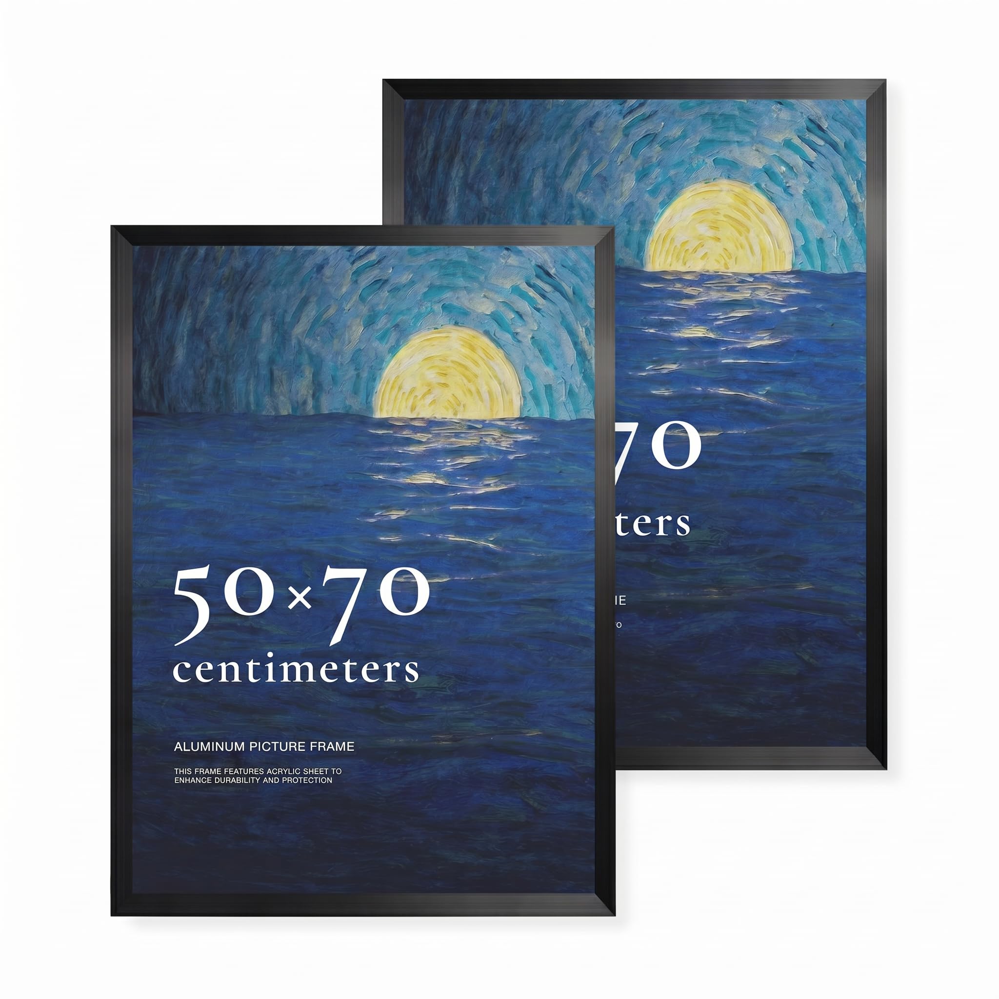LIVINGTASTE 50x70 cm Aluminum Picture Frame, Brushed Black, with Acrylic Glass, 2 Pack, Fits 50x70 cm Posters, Ideal for Gallery Display