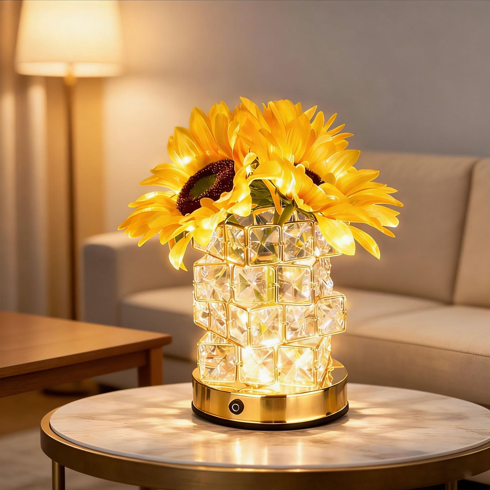 Shimmering Sunflower Lamp, Twinkling Tree Sunflower Lamp with 3 Warm LED Lights & 3-Level Dimming, Realistic USB Night Light for Home Decor, Mothers Day, Valentine‘s Day (#B,1 Pc)