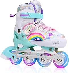 Patines en Linea Ajustables para Niña Niño Patines Linea con Todas Las Ruedas iluminadas, Patines en línea para niños para Uso en Interiores y Exteriores