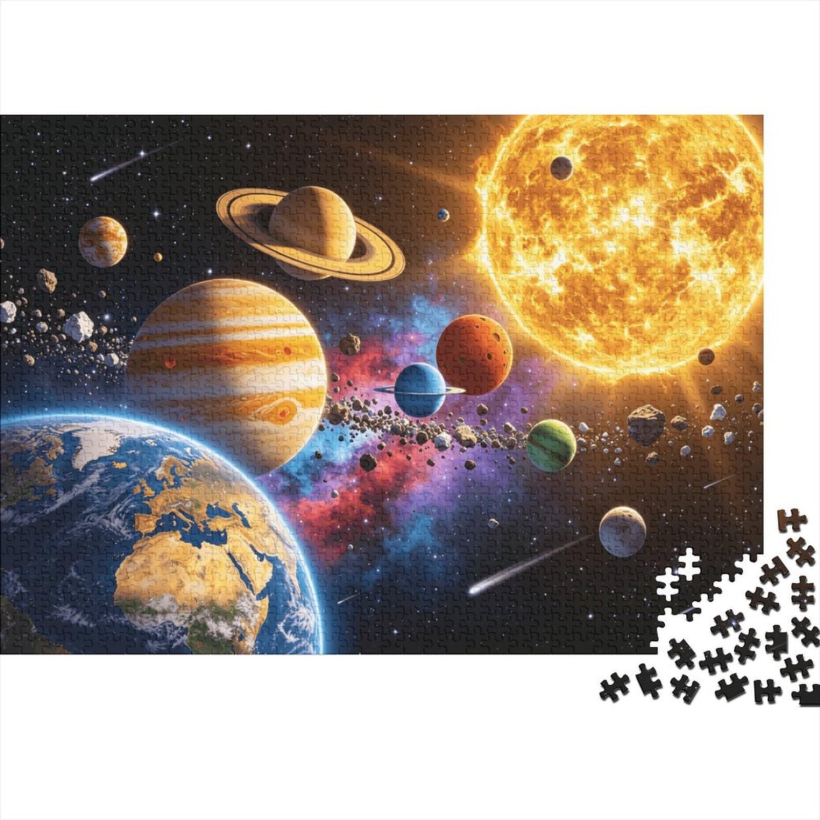 Space Galaxy Jigsaw Puzzles 1000 Pieces Recycled Paper Solar System Puzzle for Boy & Girl Fun Present & Activity for Home Great Gift for Child‘s Birthday 38x26cm/1000pcs
