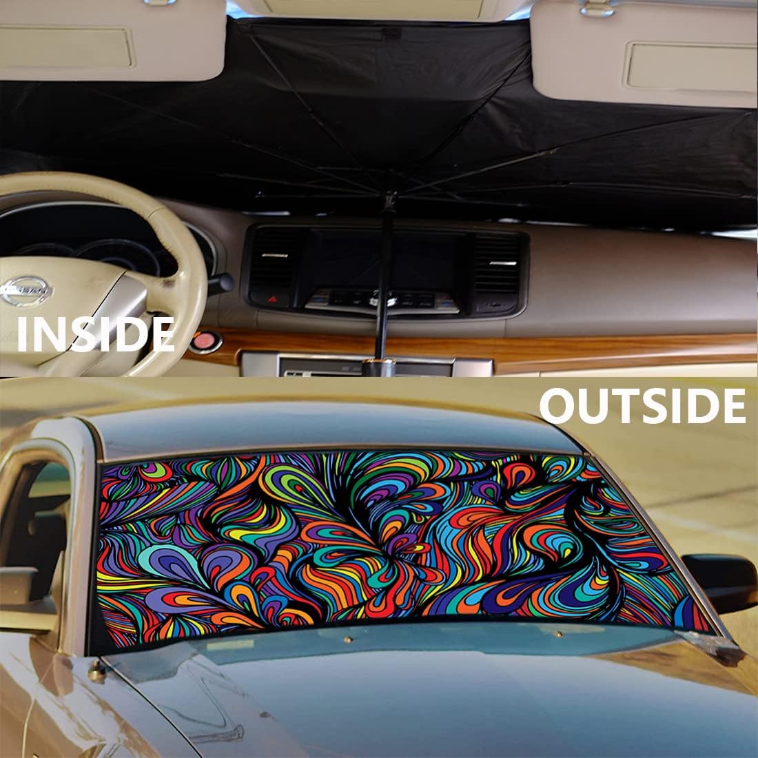 Windshield Sun Shade Car Brella（US Flag+Abstract）