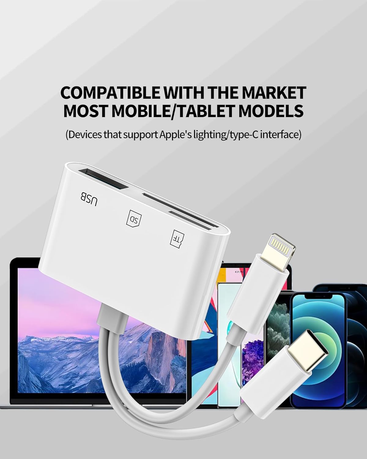 USB C Lightning to OTG SD TF Adapter Micro SD Card Reader Hub Docking Station for Apple iPhone 15Pro Dongle Cable Type C Camera Memory Flash Drive Cord Thunderbolt Mouse Keyboard Converter Accessories
