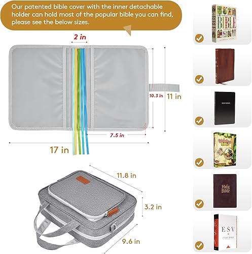 Miniatura 2 de Funda para la Biblia para mujer, funda protectora para la Biblia de la iglesia con asa y bolsillo con cremallera, regalos preciosos para hombres y