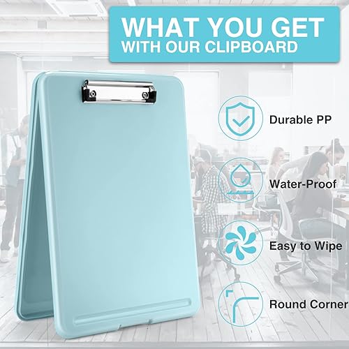 Miniatura 4 de Sooez Portapapeles con almacenamiento, portapapeles de almacenamiento de plástico con clip de perfil bajo, tableros de clip de enfermería plegables,