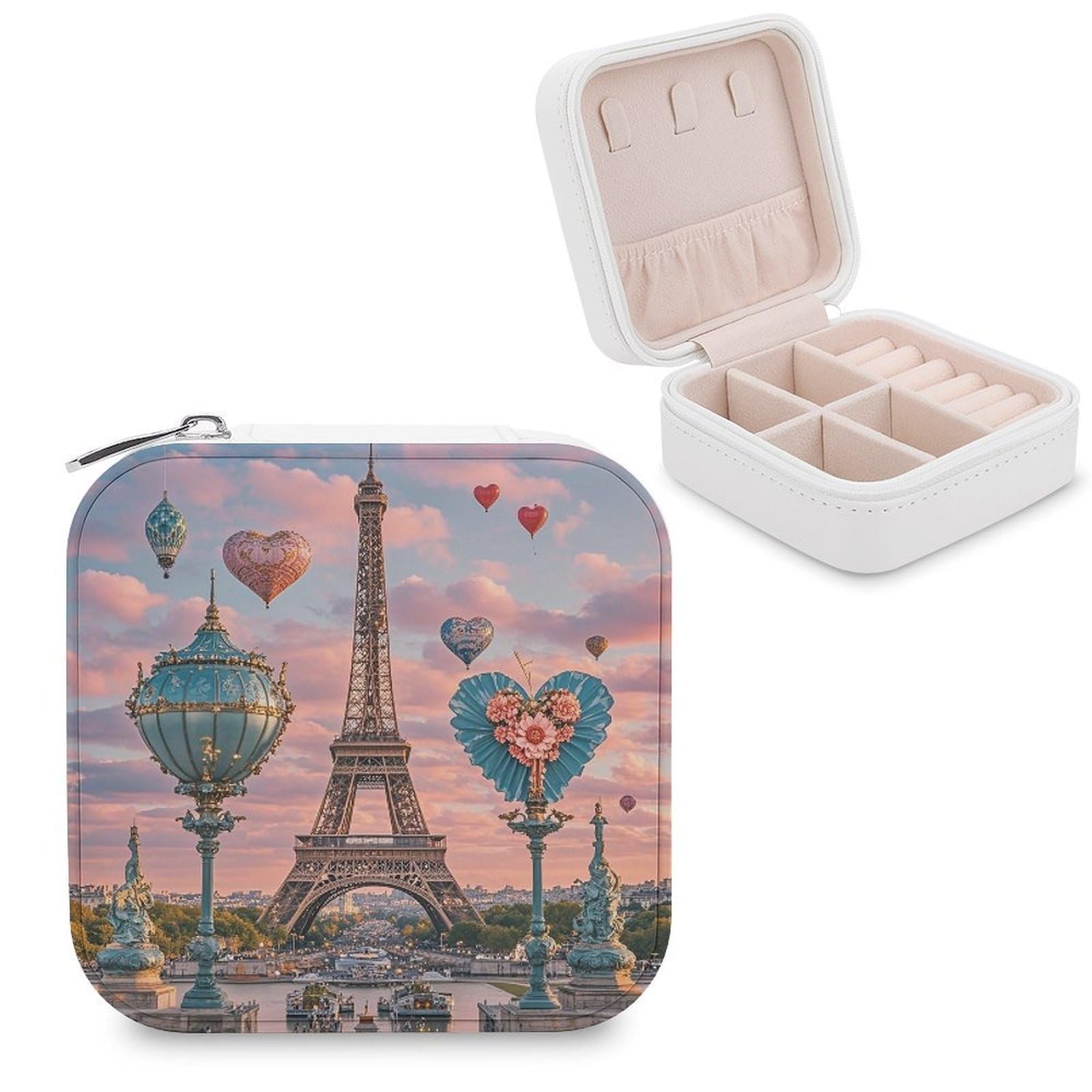 VstaDank Romantic Paris Eiffel Tower Jewelry Box for Women Custom Travel Jewelry Case Personalized Travel Jewelry Boxes Small Portable Jewelry Organizer Box for Rings Necklaces Bracelets Earring