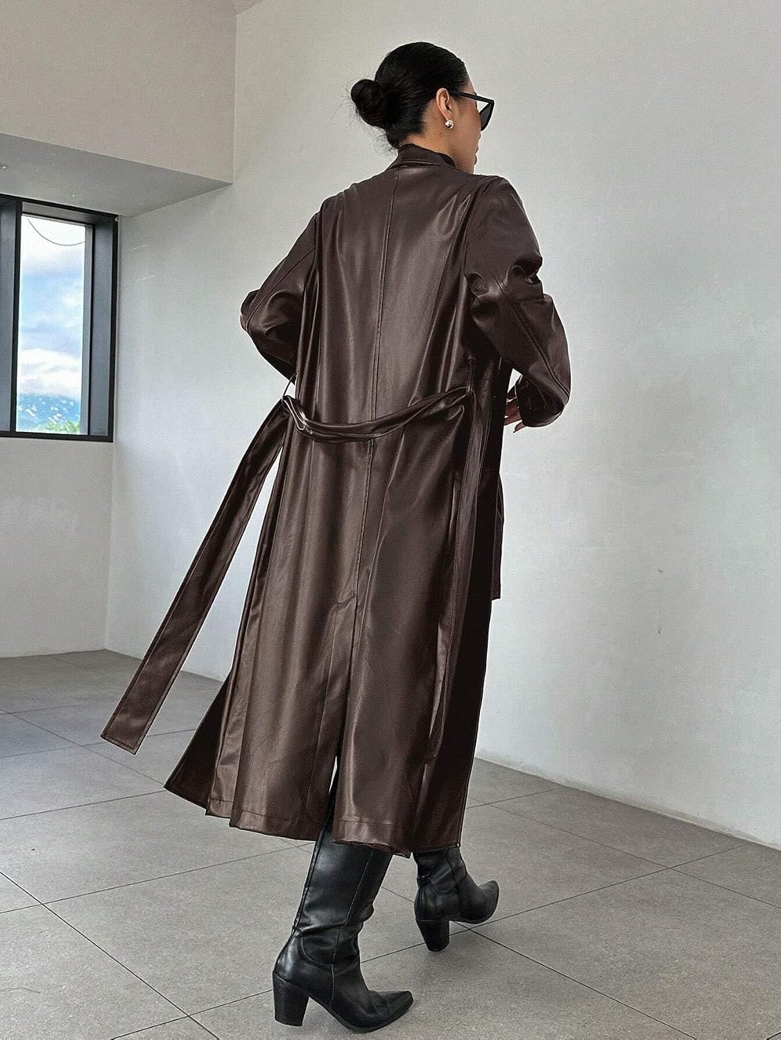Womens Fashion Trench Outwear Solid Color Lapel Neck Long Sleeve Elegant Trench Coat Jacket Coat